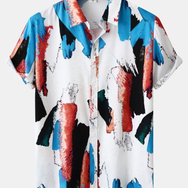Colorful Brushstroke Print Button Up Shirt