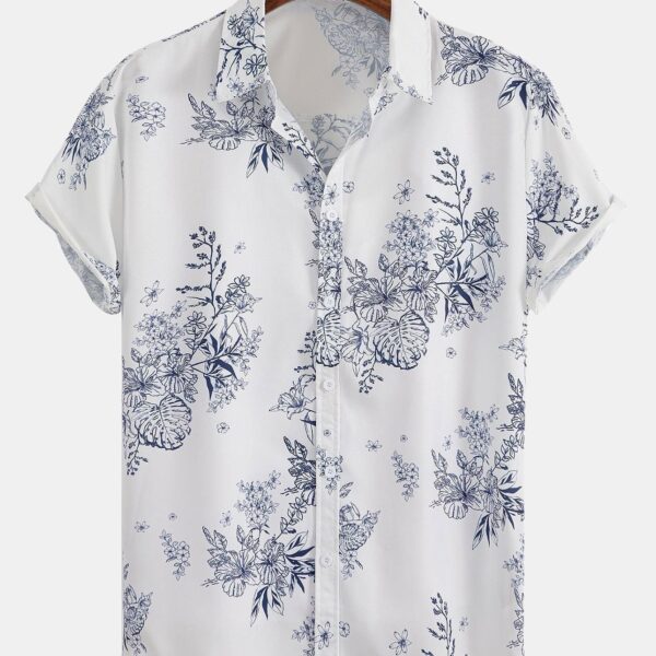 Hand Drawn Botanical Print Button Up Shirt
