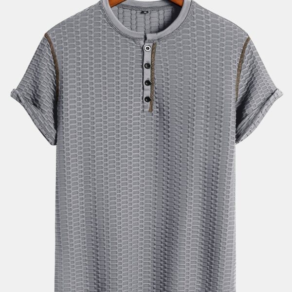Muscle Fit Knitted Textured Henley Shirt