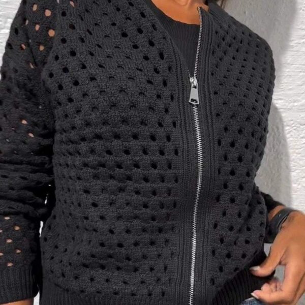 Amadea™ - Casual Knitted Openwork Sweater with Zip