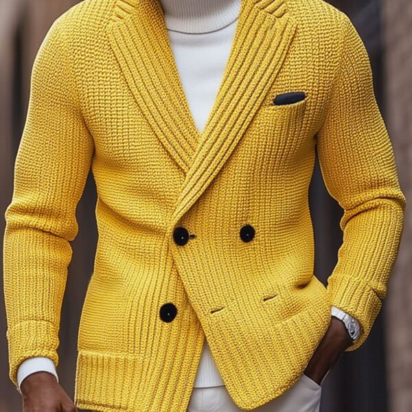 Albus - Men's Lapel Double-Breasted Knitted Cardigan Blazer