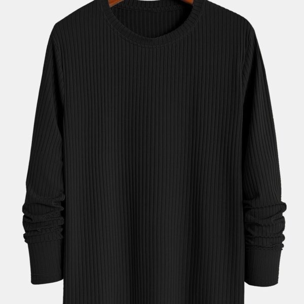 Muscle Fit Long Sleeved Ribbed T-Shirt