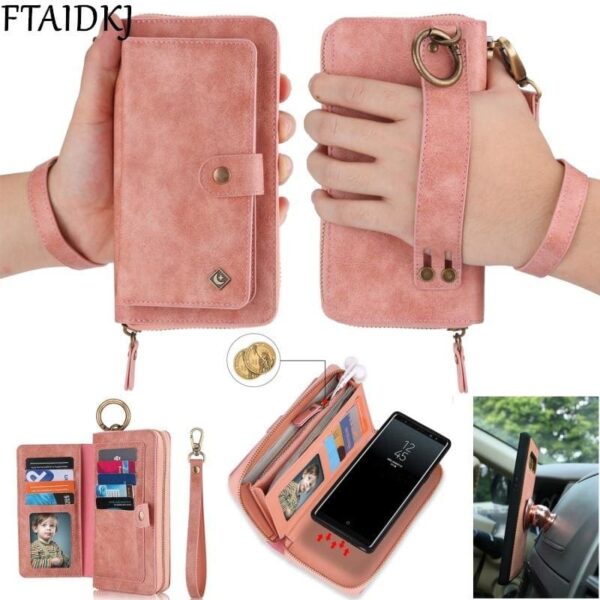 Leather zipper wallet card