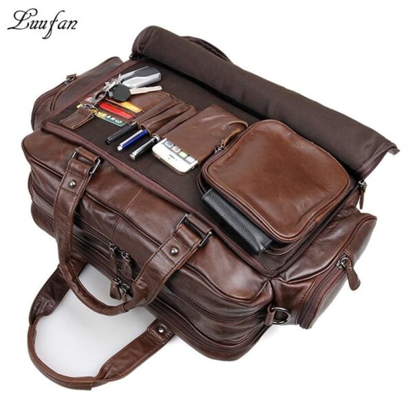 Men genuine leather briefcase 16in big tote bag