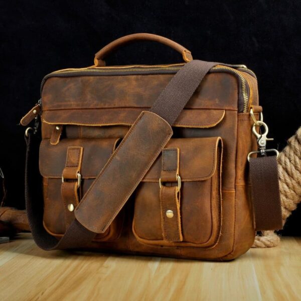 Men real leather antique style coffee briefcase
