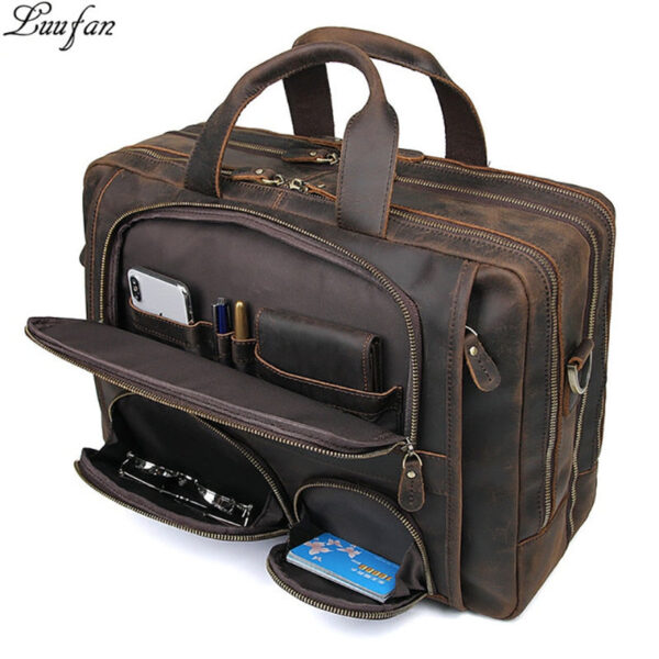 Multifunction Crazy horse Genuine Leather Men Briefcase 17" Laptop business Bag