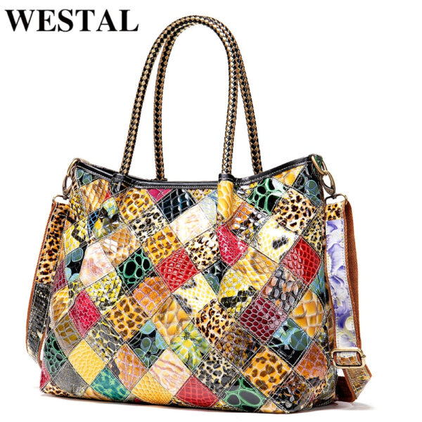 Women's leather handbags ladies totes patchwork