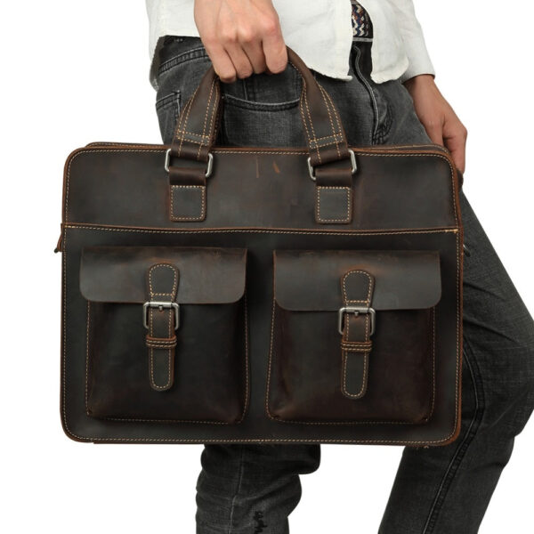 Vintage Men's Cow Genuine Leather Briefcase Crazy Horse Leather