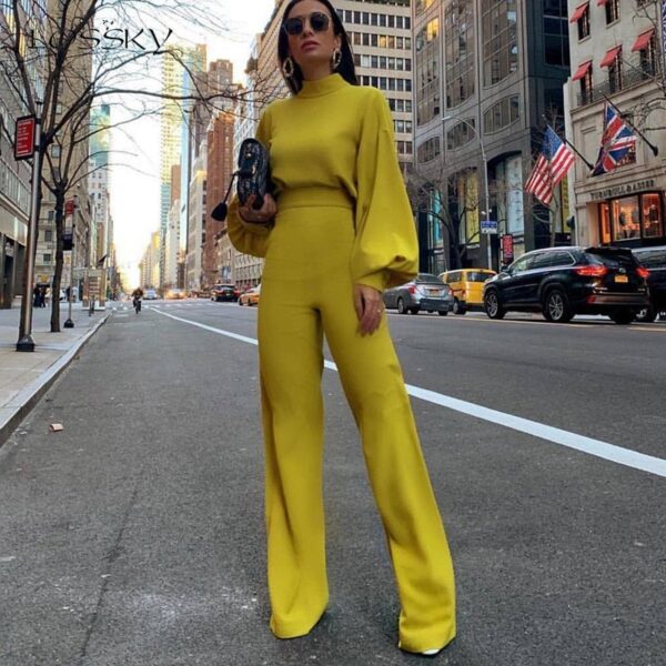 Chic Long-Sleeve High Collar Slim Fit Jumpsuit for Women