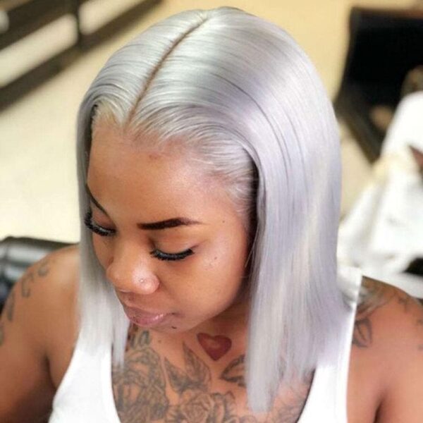 Cranberry Short Bob Lace Front Wigs Straight Grey Brazilian Human Hair Wigs