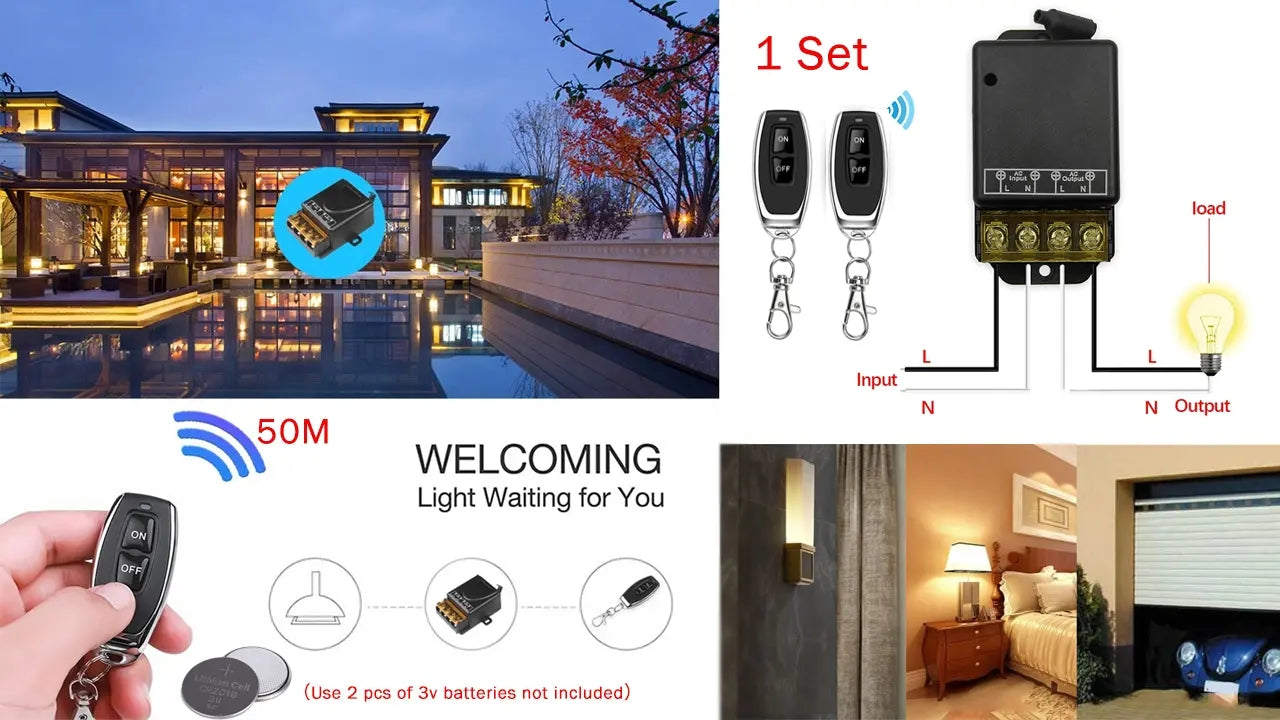 Wireless Remote Control Switch & Receiver Kit, No Wiring - onlinemegasale.com