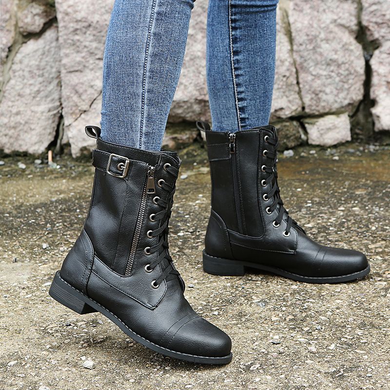 🔥2025 Hot Sale😍👢Women's Round Toe Orthopedic Leather Boots with Side Zipper - onlinemegasale.com