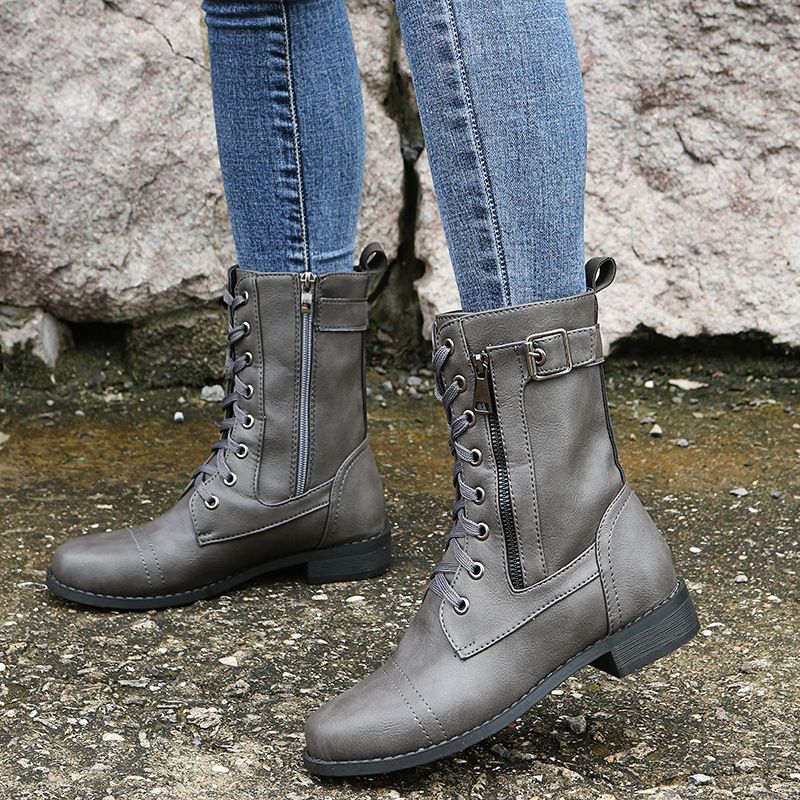 🔥2025 Hot Sale😍👢Women's Round Toe Orthopedic Leather Boots with Side Zipper - onlinemegasale.com