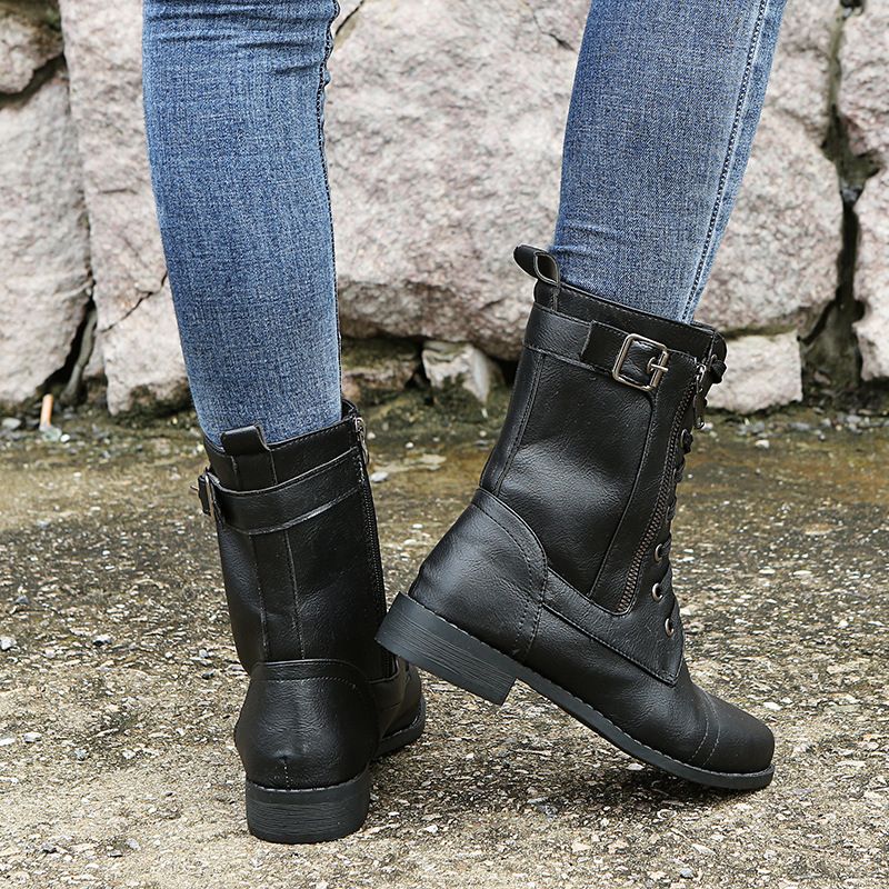 🔥2025 Hot Sale😍👢Women's Round Toe Orthopedic Leather Boots with Side Zipper - onlinemegasale.com