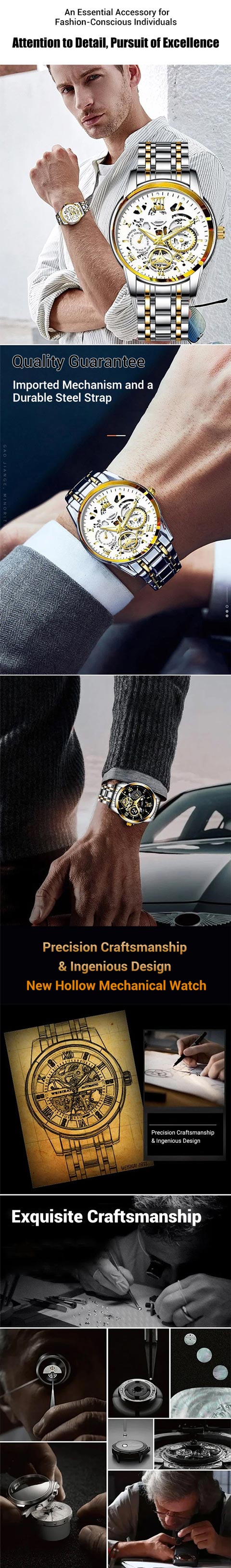 Men's Waterproof Roman Skeleton Automatic Mechanical Watch - onlinemegasale.com