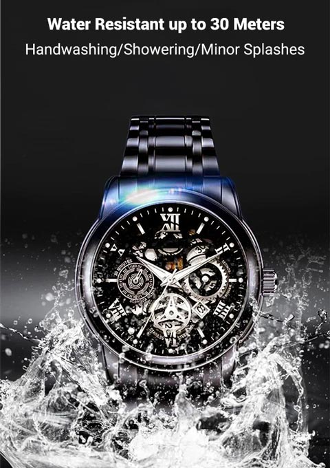 Men's Waterproof Roman Skeleton Automatic Mechanical Watch - onlinemegasale.com