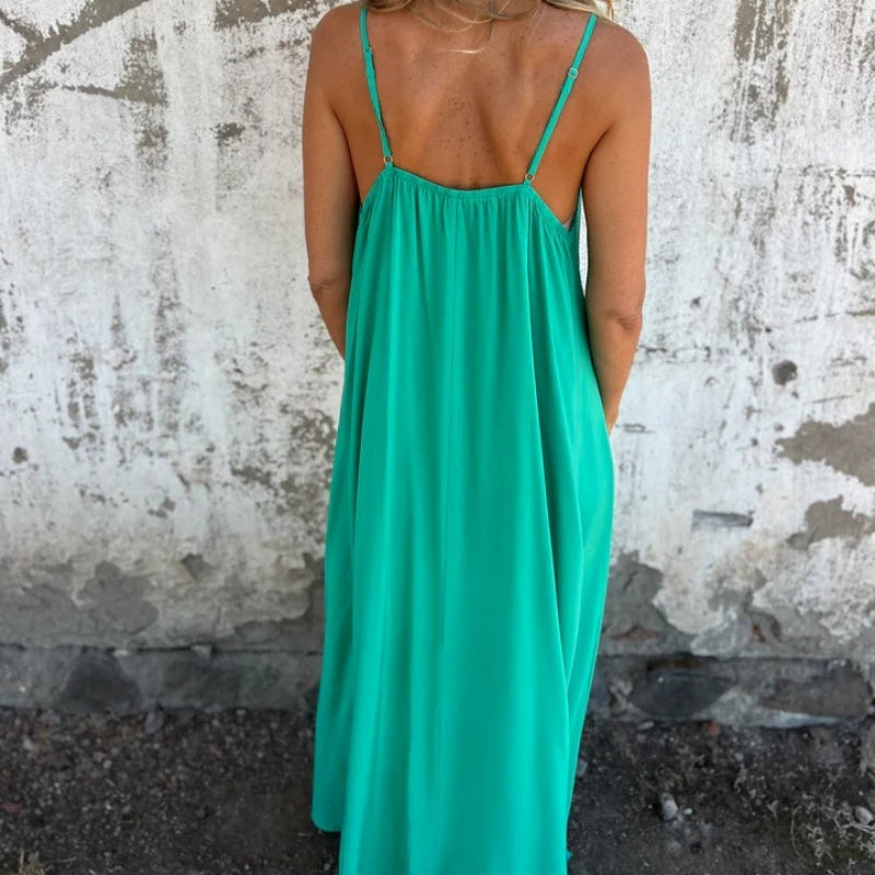 🌸Spring Specials💐 Women's Elegant Lace Trim V-Neck Spaghetti Strap Maxi Dress - onlinemegasale.com