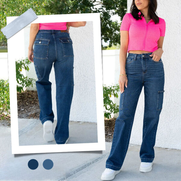🎉Hot Sale 50% OFF🎉High Rise Cargo Wide-Leg Stretch Jeans for Women