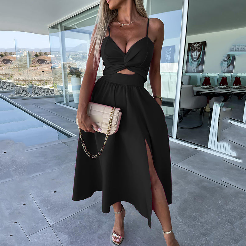 👗Summer New💕Women’s Spaghetti Straps High Slit Dress | Adjustable Spaghetti Straps | Side Thigh Split - onlinemegasale.com
