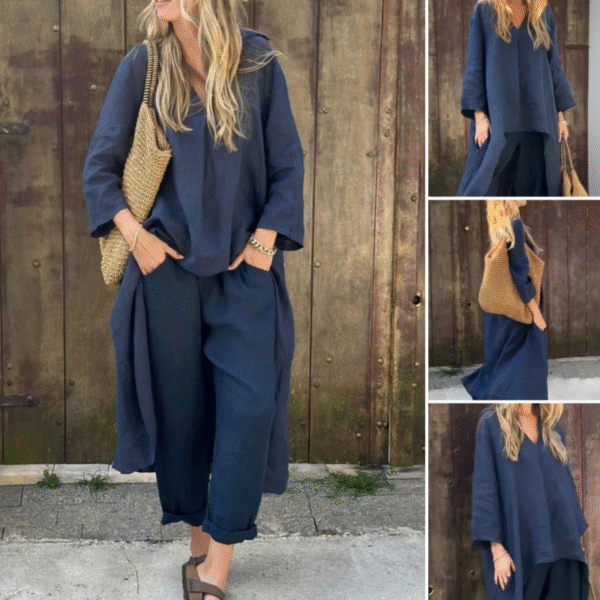 💕Limited Sale 50% OFF💕Women's Summer Loose Pocket V-Neck 2-Piece Set