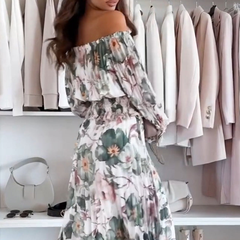 🌸Seasonal dress 50% OFF🌸Floral Print Off-Shoulder Top & Maxi Skirt Two-Piece Set - onlinemegasale.com
