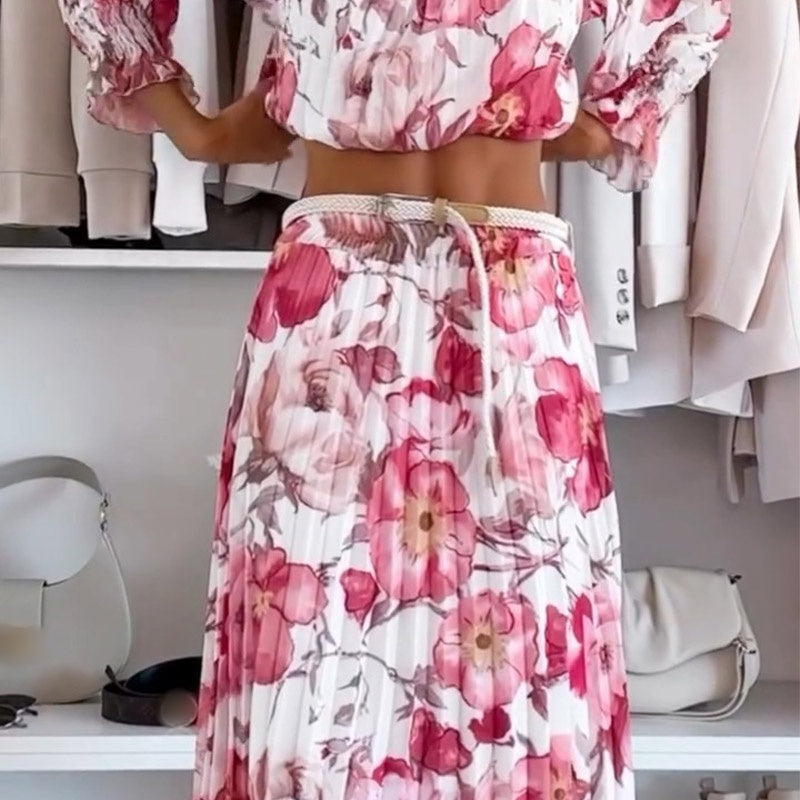 🌸Seasonal dress 50% OFF🌸Floral Print Off-Shoulder Top & Maxi Skirt Two-Piece Set - onlinemegasale.com