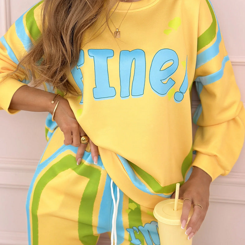 ✨Limited Sale 49% OFF✨Women's Colorful Print Two-Piece Sweatshirt and Jogger Set - onlinemegasale.com