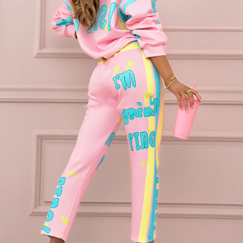 ✨Limited Sale 49% OFF✨Women's Colorful Print Two-Piece Sweatshirt and Jogger Set - onlinemegasale.com