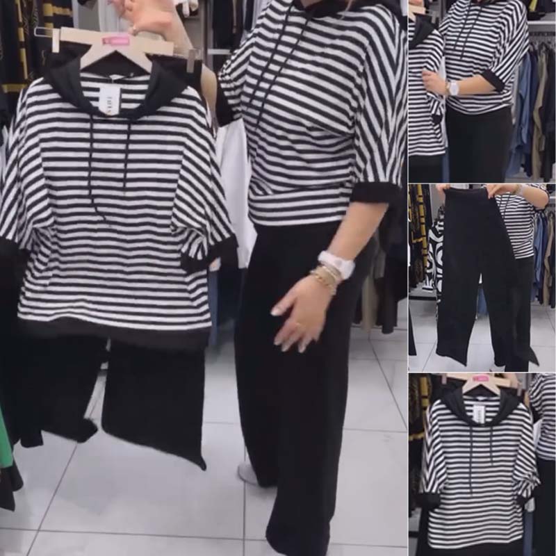 💕Limited Sale 50% OFF💕Women's Striped Top & Solid Pants Set - onlinemegasale.com