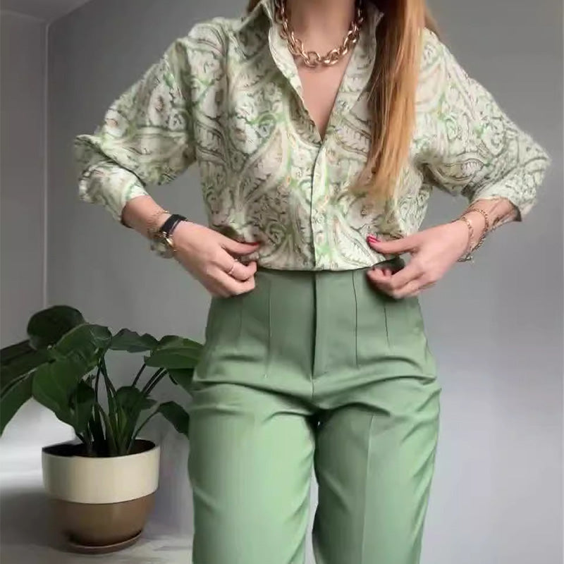 Women's Printed Button Shirt & Pants 2-Piece Set - onlinemegasale.com Women's Printed Button Shirt & Pants 2-Piece Set - onlinemegasale.com