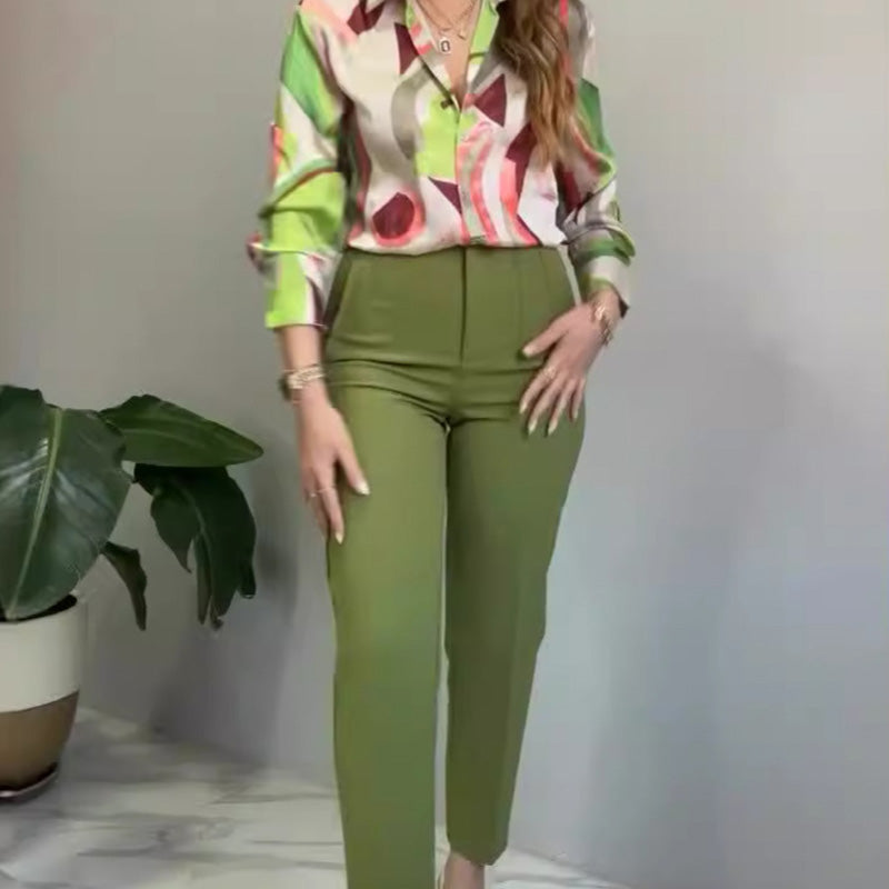 Women's Printed Button Shirt & Pants 2-Piece Set - onlinemegasale.com Women's Printed Button Shirt & Pants 2-Piece Set - onlinemegasale.com