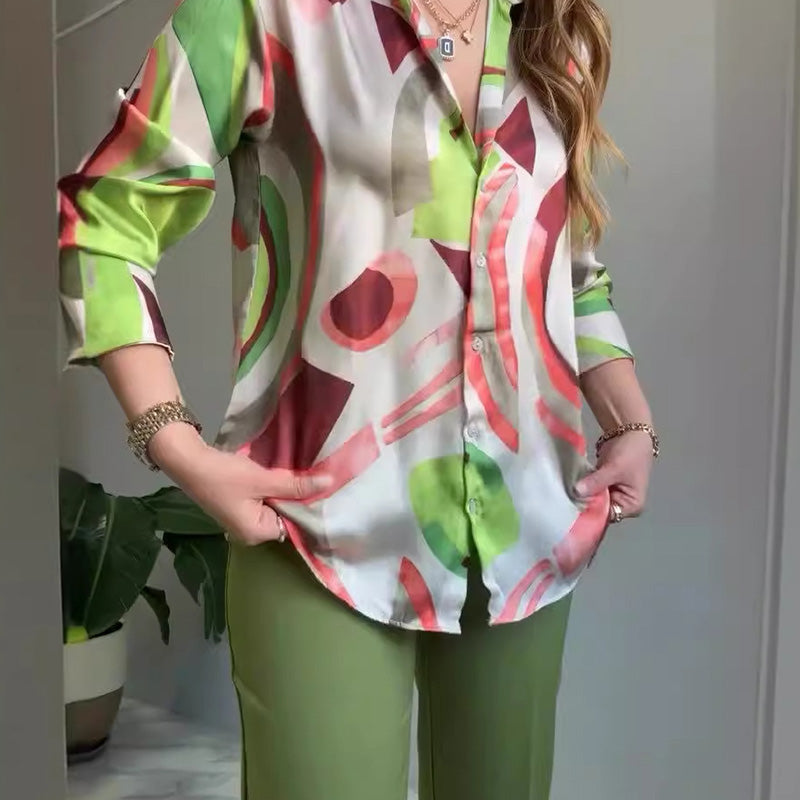 Women's Printed Button Shirt & Pants 2-Piece Set - onlinemegasale.com Women's Printed Button Shirt & Pants 2-Piece Set - onlinemegasale.com
