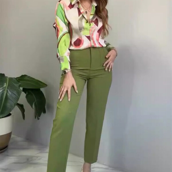Women's Printed Button Shirt & Pants 2-Piece Set