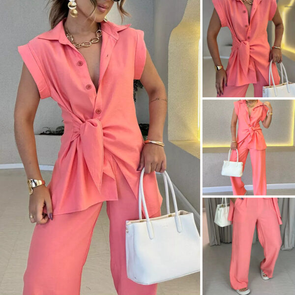 Elegant Waisted Top & Casual Pants Set