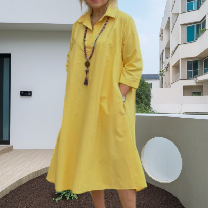 Women's Casual Solid Color Dress with Convenient Pockets - onlinemegasale.com