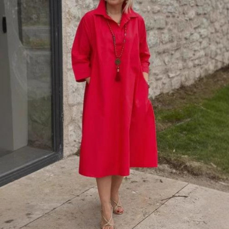 Women's Casual Solid Color Dress with Convenient Pockets - onlinemegasale.com