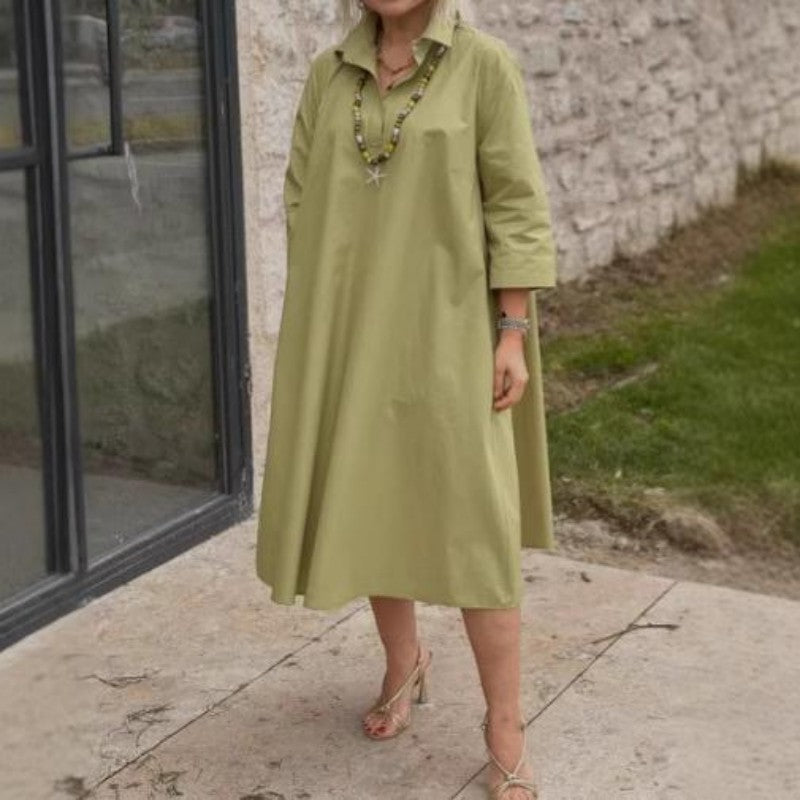 Women's Casual Solid Color Dress with Convenient Pockets - onlinemegasale.com