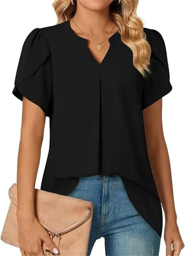 💖HOT SALE 50% OFF💖Women's V-Neck Solid Color Short Sleeve Top - onlinemegasale.com