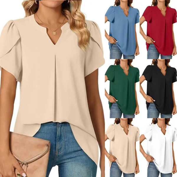 💖HOT SALE 50% OFF💖Women's V-Neck Solid Color Short Sleeve Top