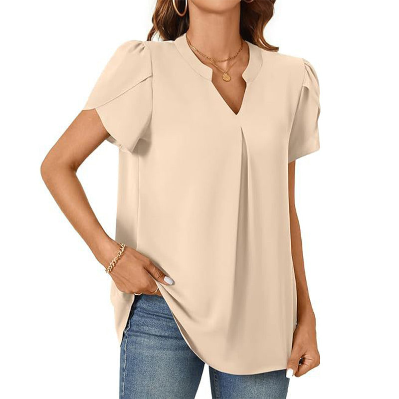 💖HOT SALE 50% OFF💖Women's V-Neck Solid Color Short Sleeve Top - onlinemegasale.com