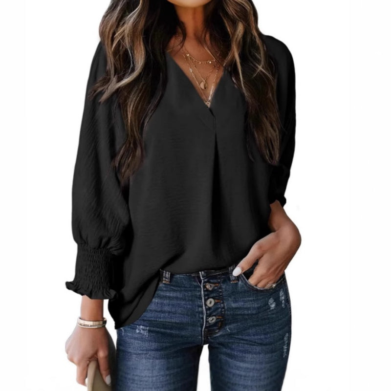 V-Neck Casual 3/4 Sleeve Loose Shirt - onlinemegasale.com