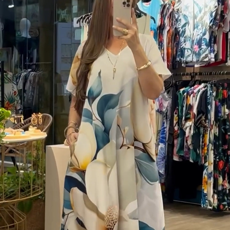🌴Summer Specials SALE 50% OFF🌴Women's Loose Casual V-Neck Printed Short Sleeve Dresses - onlinemegasale.com