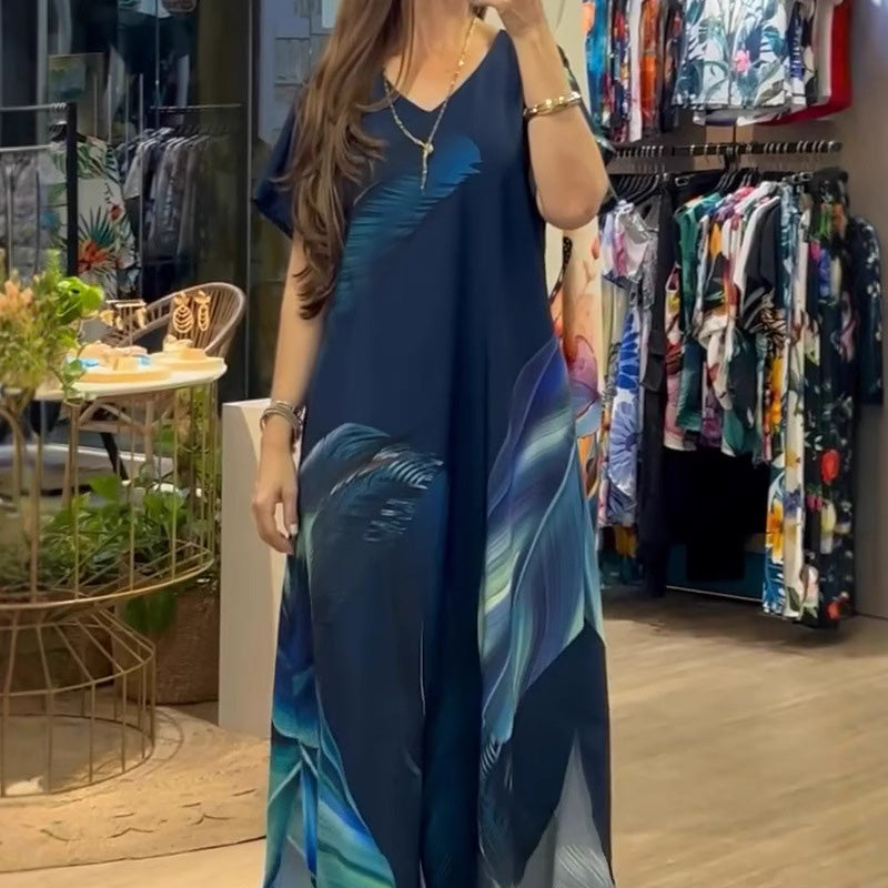 🌴Summer Specials SALE 50% OFF🌴Women's Loose Casual V-Neck Printed Short Sleeve Dresses - onlinemegasale.com