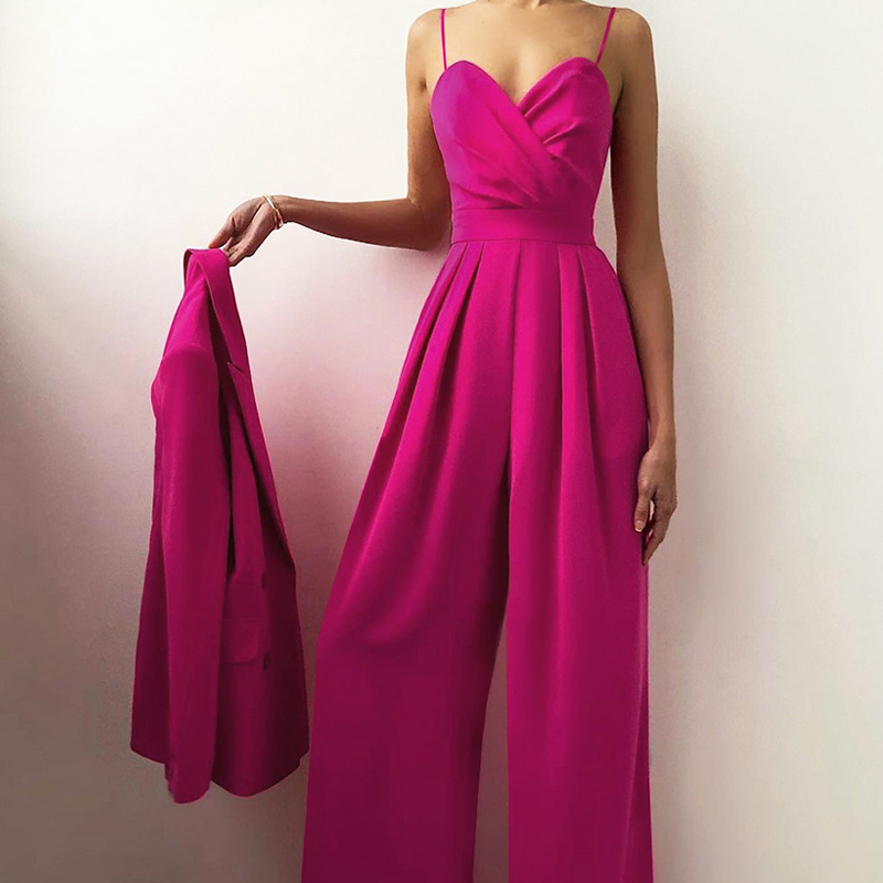 🔥2025 New Arrival🔥Women's Solid Color Camisole Waist-slimming Straight Jumpsuit - onlinemegasale.com