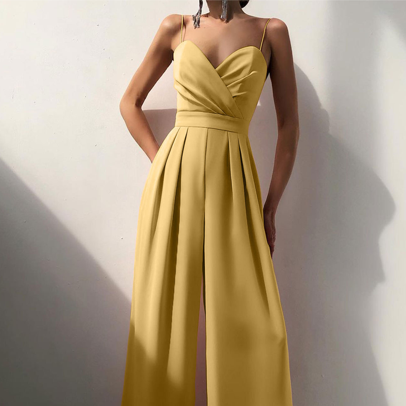 🔥2025 New Arrival🔥Women's Solid Color Camisole Waist-slimming Straight Jumpsuit - onlinemegasale.com