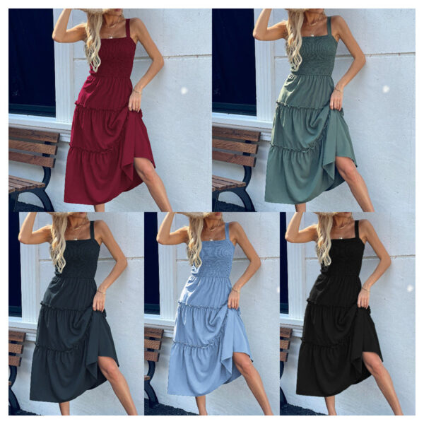 Women's Sleeveless Smocked Dress with Tiered Ruffle Hem