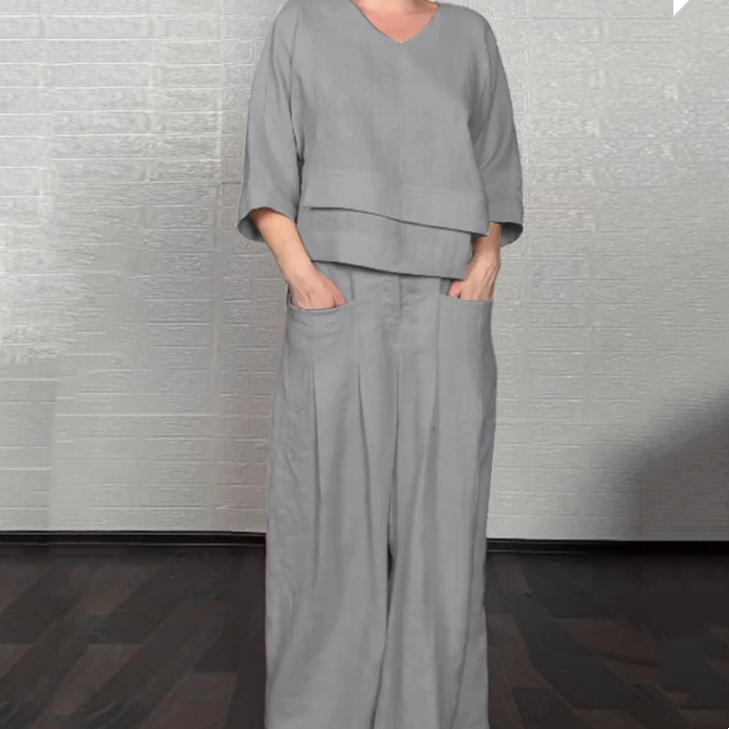 Irregular Hem Cotton Linen Short Sleeve Casual 2-Piece Set - onlinemegasale.com