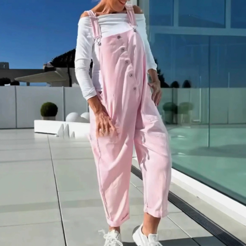 Women's Sweet Casual Solid Jumpsuit with Adjustable Straps - onlinemegasale.com