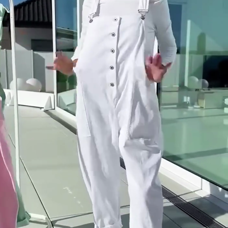 Women's Sweet Casual Solid Jumpsuit with Adjustable Straps - onlinemegasale.com