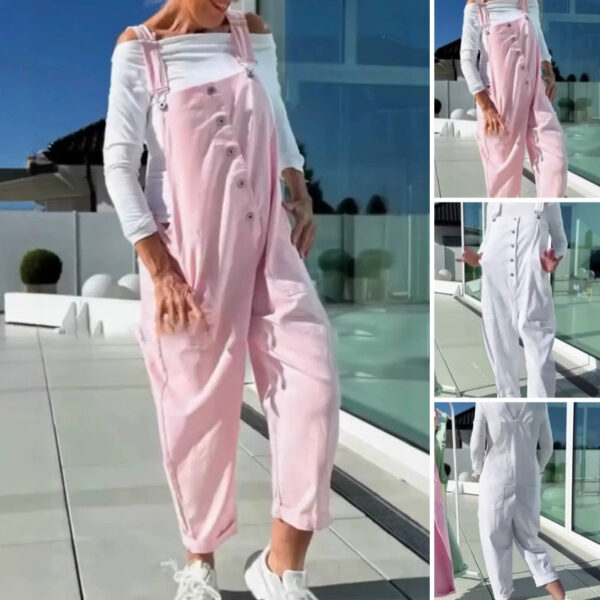 Women's Sweet Casual Solid Jumpsuit with Adjustable Straps